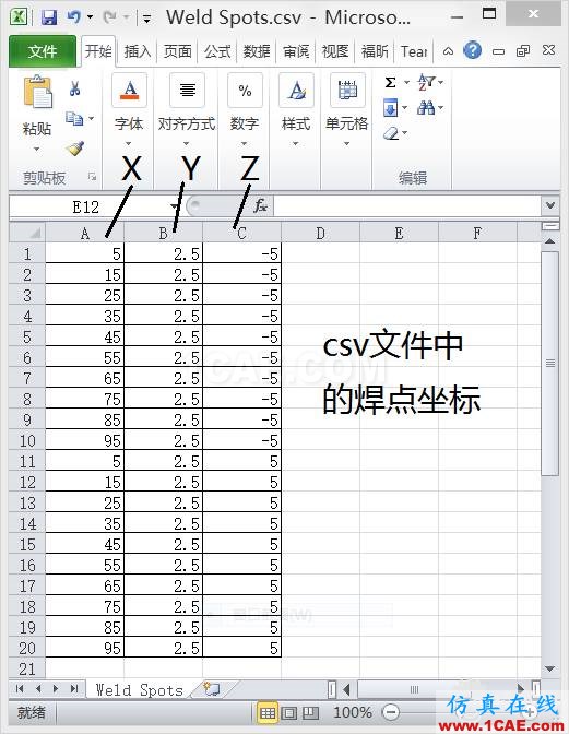 2-焊點(diǎn)坐標(biāo)csv文件.png NX Nastran CWELD點(diǎn)焊建模要點(diǎn)ansys培訓(xùn)課程圖片4